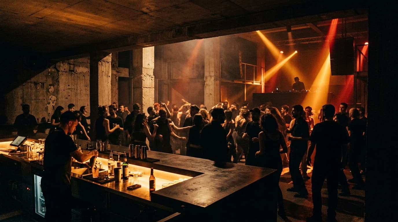 Ambiente nocturno en la barra de un club contemporáneo